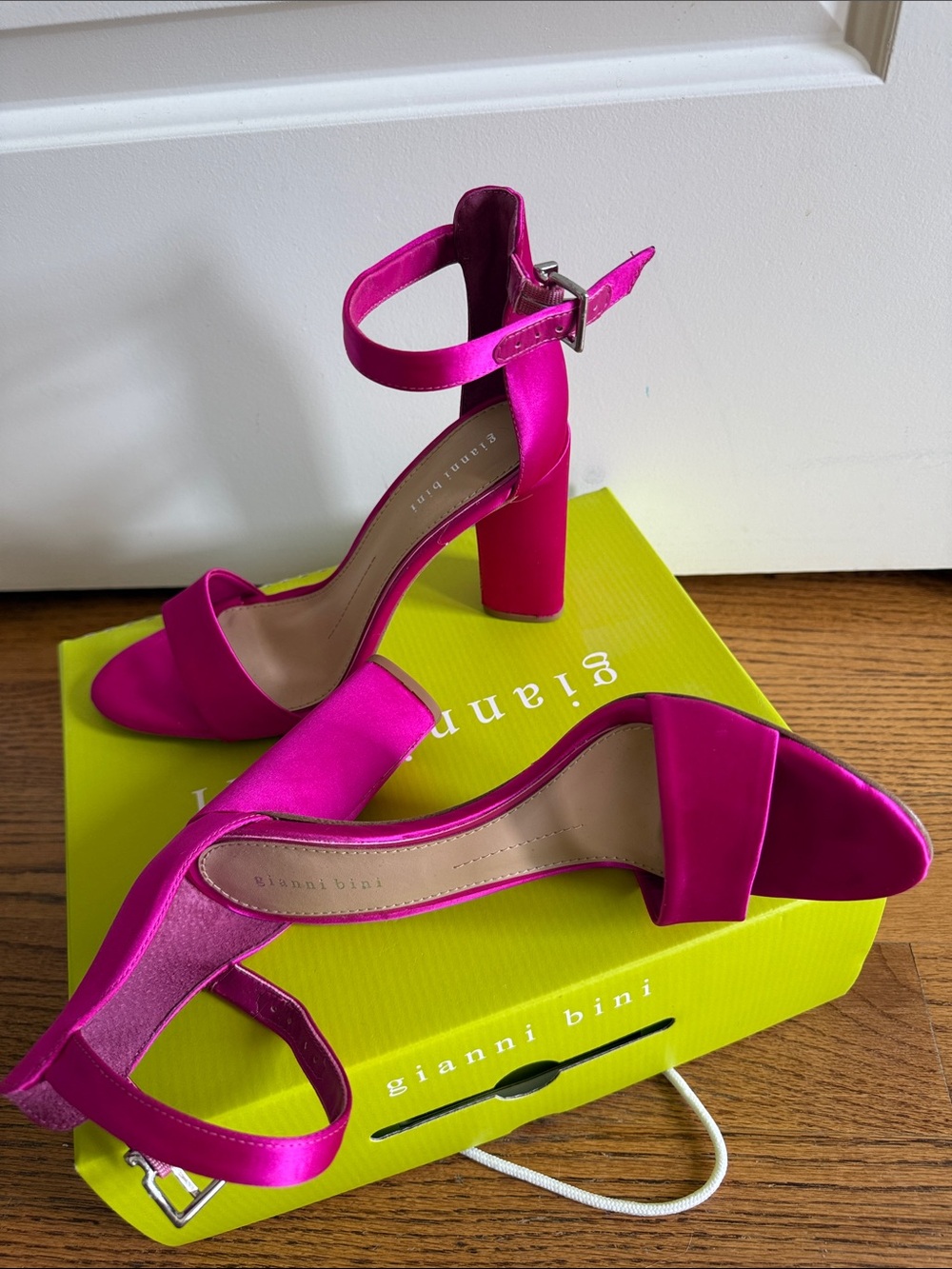 Gianni Bini Neon Pink Satin Heeled Sandals - Picture 8 of 10
